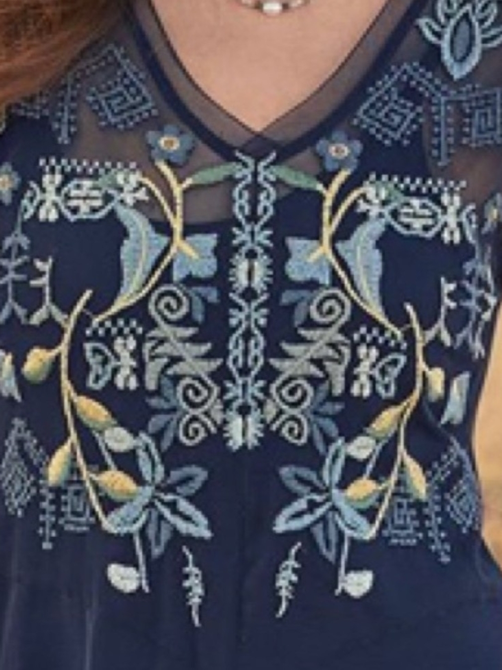 Johnny Was Navy Maxi Dress with Light Blue & Pale Yellow Embroidery Size Small - Picture 2 of 8